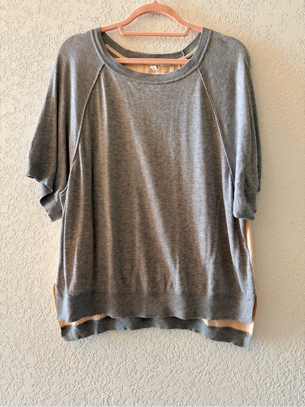 MOTH by ANTHROPOLOGIE Mixed Media Gray Tan Relax Minimalist Sweater Womens Sz M